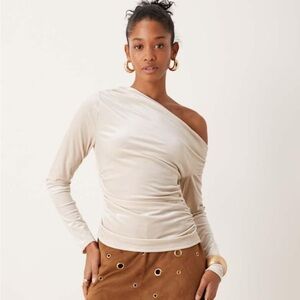 Abercrombie & Fitch Modal-Blend Collection Cream Off Shoulder Blouse